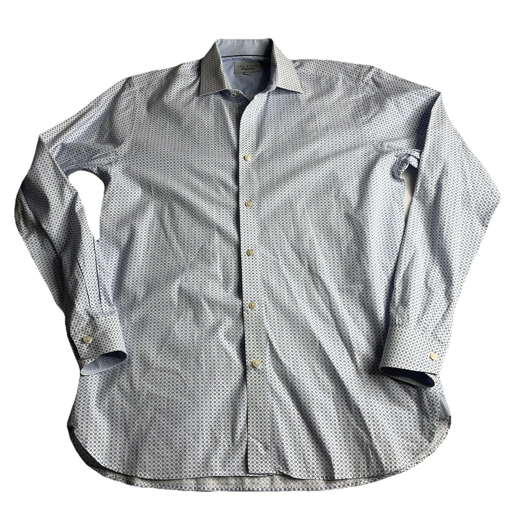 Ted‎ Baker Endurance Mens Blue Geometric Print Dress Shirt 15.5 34/35 Cotton